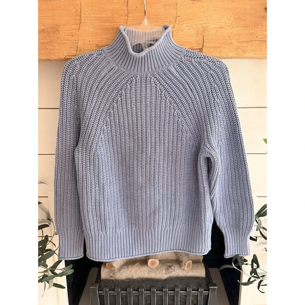 J.Crew Women's XXS Relaxed Marled Rollneck Cotton Sweater Blue 100% cotton